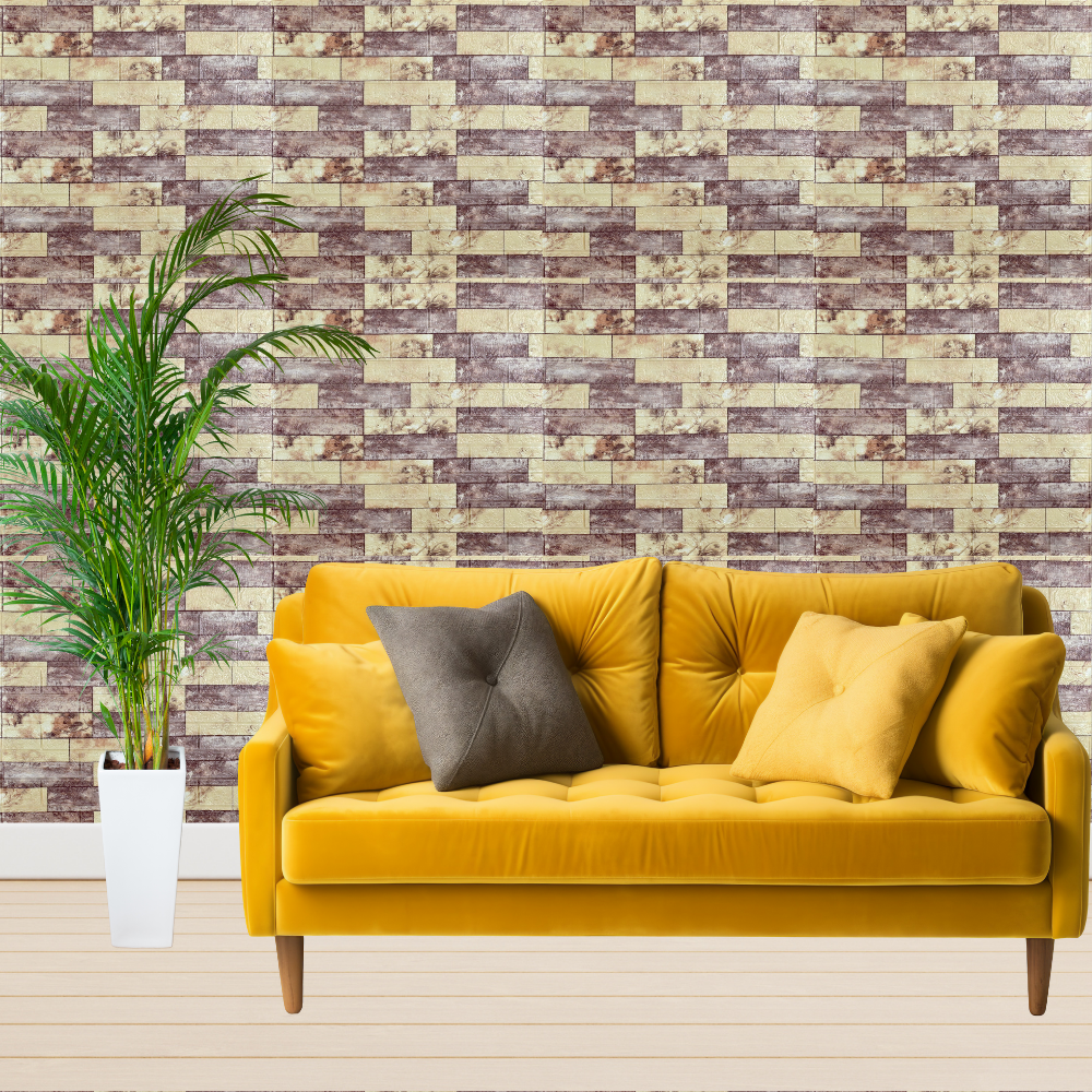 10 x Self-Adhesive 3D Wallpaper - 70 X 77 Cm "Light Brown & Cream Brick" 3mm ( CODE: 100 )