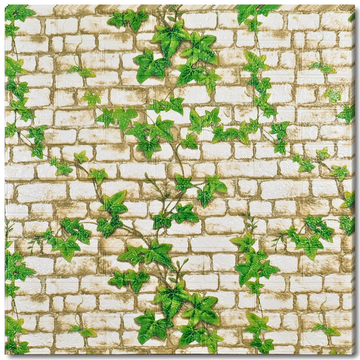 10 x Self-Adhesive 3D Wallpaper - 70 X 77 Cm "Cream brick & green leaves" 3mm ( CODE: 104)