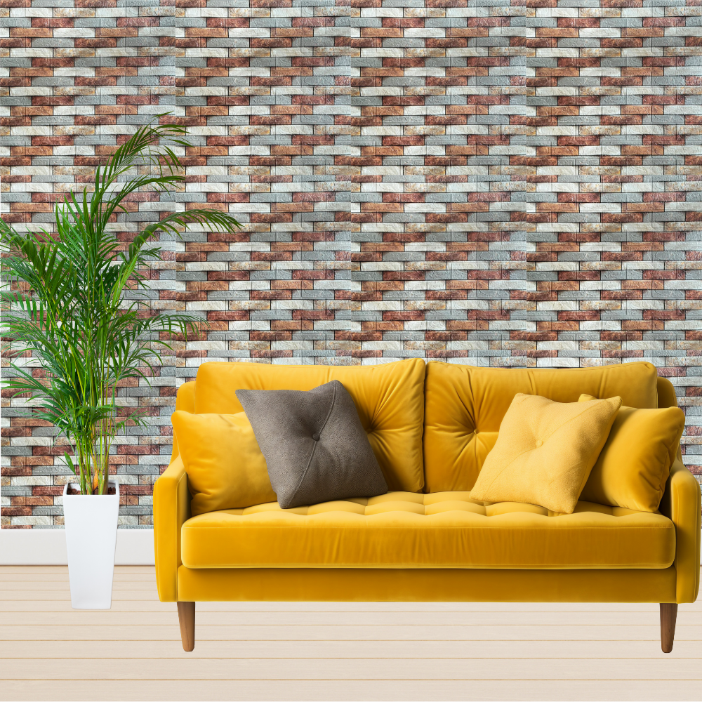 10 x Self-Adhesive 3D Wallpaper - 70 X 77 Cm "Red White Asimetric Brick" 3mm ( CODE: 87 - V 2 )