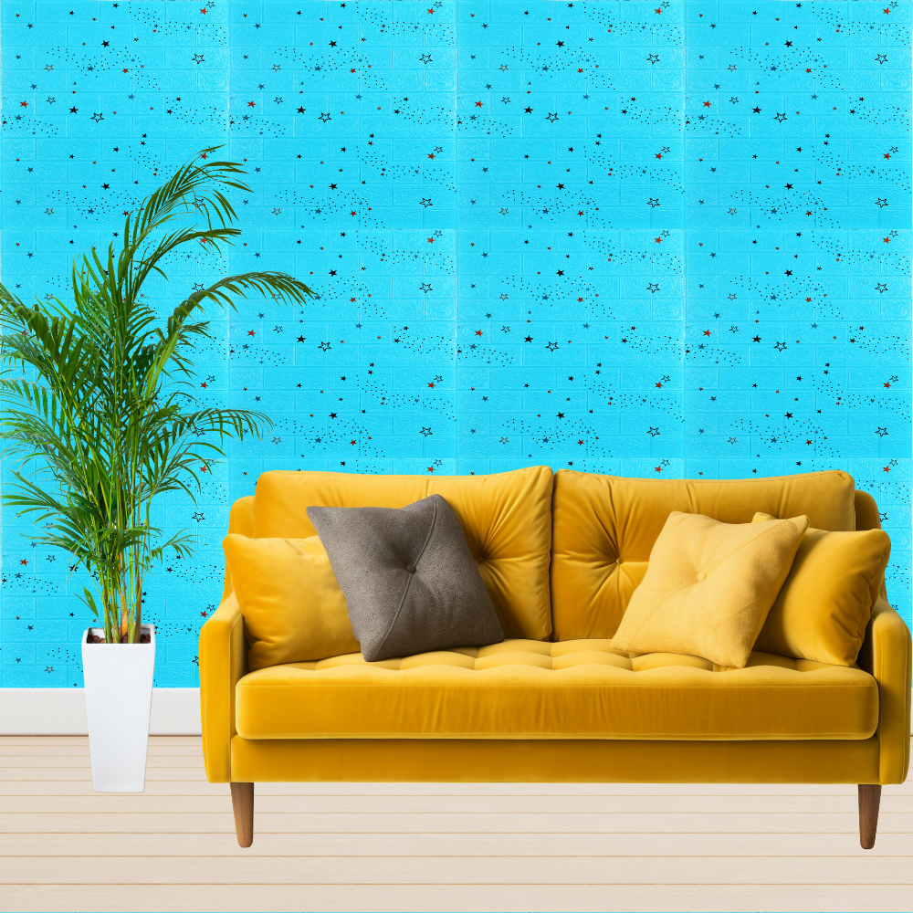 10 x Self-Adhesive 3D Wallpaper - 70 X 77 Cm "Blue Stars" 3mm ( CODE: 53 )