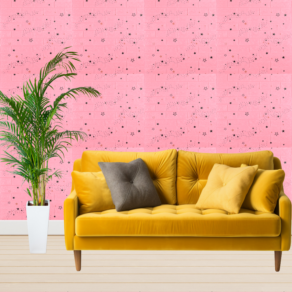 10 x Self-Adhesive 3D Wallpaper - 70 X 77 Cm "Pink Stars" 3mm ( CODE: 54 - V 2 )