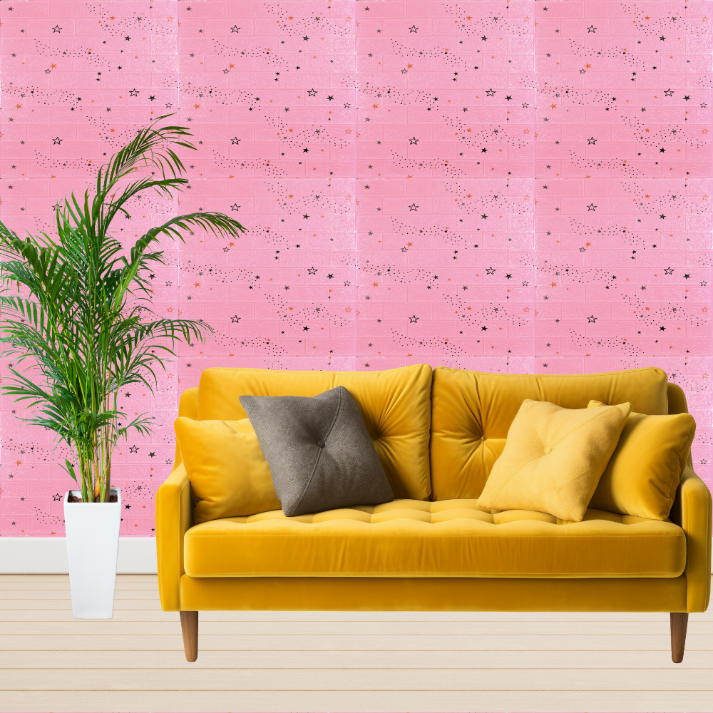 10 x Self-Adhesive 3D Wallpaper - 70 X 77 Cm "Pink Stars" 3mm ( CODE: 54 )