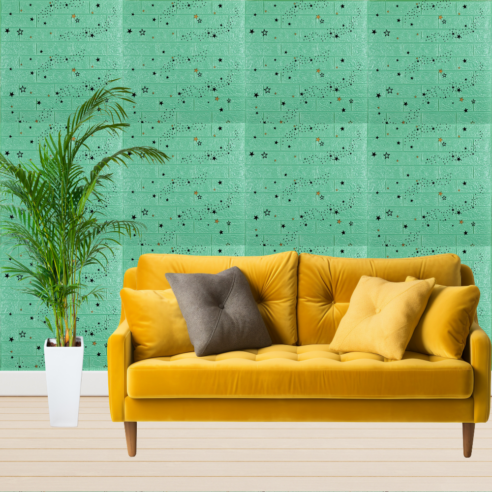 10 x Self-Adhesive 3D Wallpaper - 70 X 77 Cm "Green Stars" 3mm ( CODE: 55 - V 2 INCHIS )