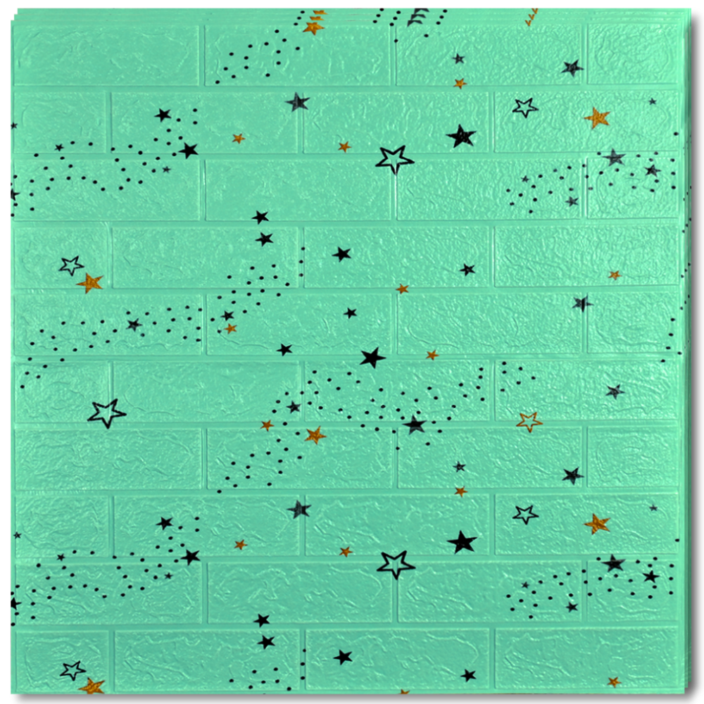 10 x Self-Adhesive 3D Wallpaper - 70 X 77 Cm "Green Stars" 3mm ( CODE: 55 )