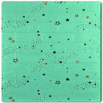 10 x Self-Adhesive 3D Wallpaper - 70 X 77 Cm "Green Stars" 3mm ( CODE: 55 )