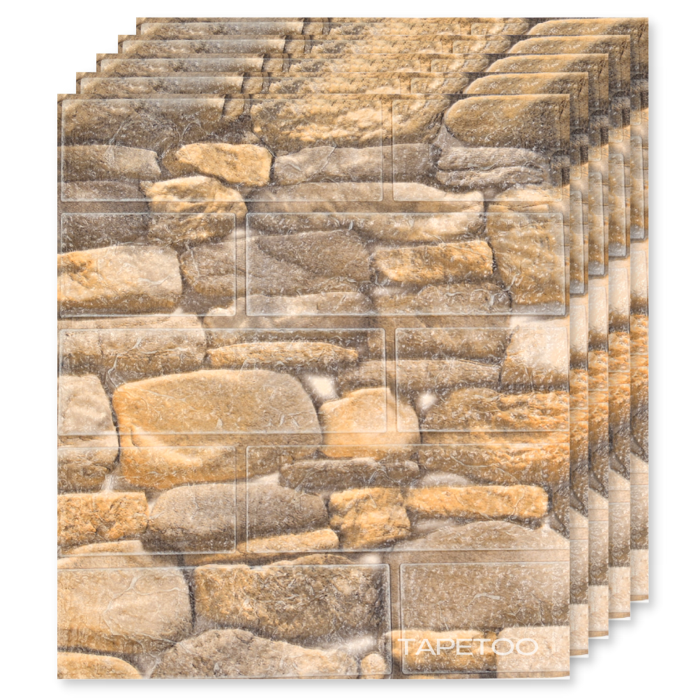 25 x Small 3D Wallpaper Tiles - 34 X 39 Cm "Brown Stones" 3mm ( CODE: 88-SML)