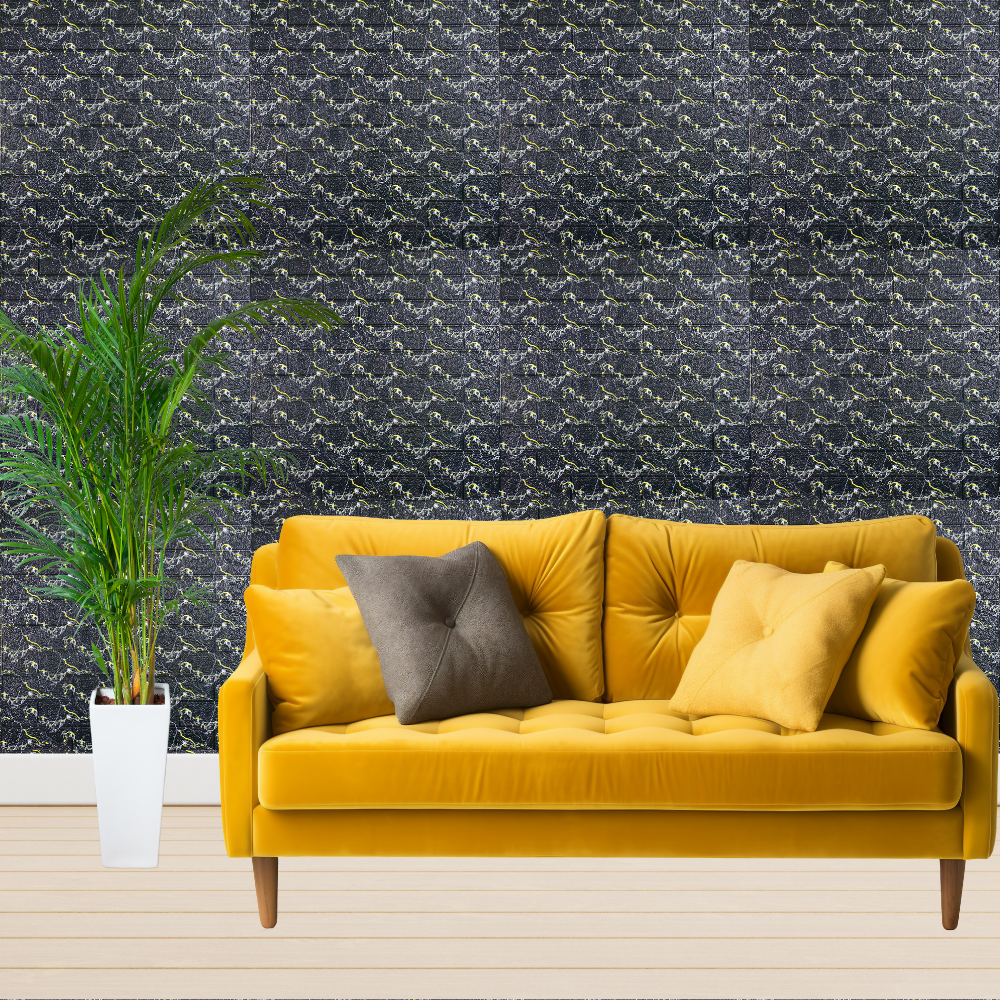 10 x Self-Adhesive 3D Wallpaper - 70 X 77 Cm "Brick - Black & yellow" 3mm ( CODE: 72 - V 2 )