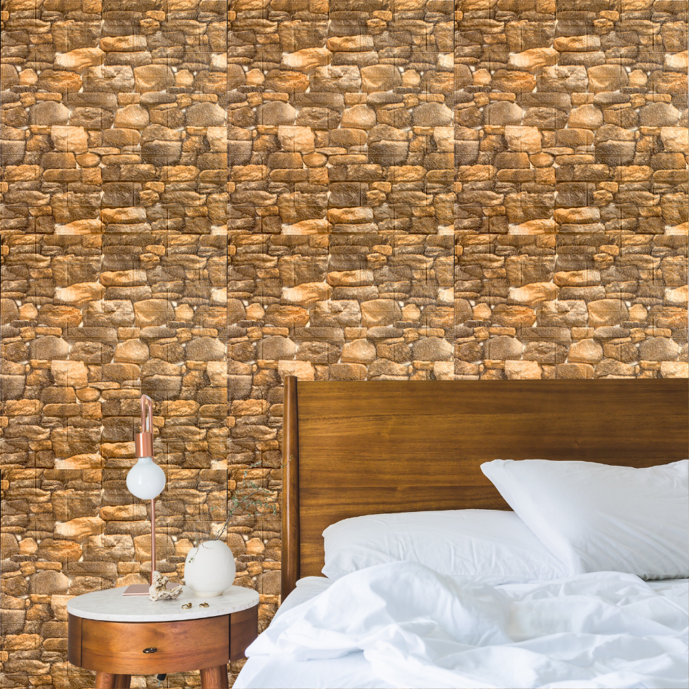 10 x Self-Adhesive 3D Wallpaper - 70 X 77 Cm "Dark Cream Round Stones"  3mm ( CODE: 88 - V 2 )